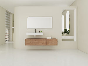 English Elm 60-Inch Wall-Mounted Bathroom Vanity With Stylish Resin Sink, Soft-Close Drawers & Modern Design W999S00355