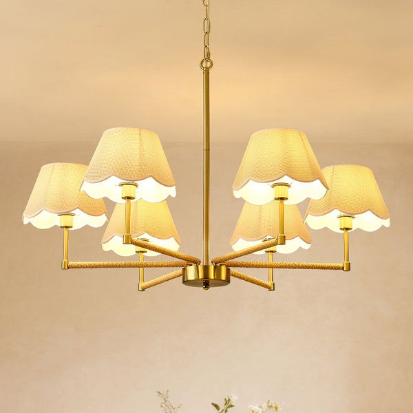 English Elm 8-light Gold Rope Wrapped Fabric Shade Chandelier for Dining and Living Rooms W5008P391565