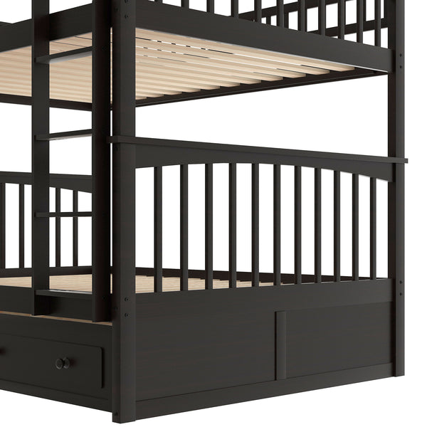 English Elm Full Over Bunk Bed Convertible Pine Frame with Storage Drawers for Kids Rooms Espresso GX000241AAP