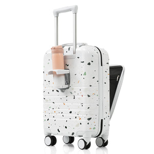 English Elm Luggage Hard Shell 3 Piece Set with Usb Port Spinner Wheels and Front Access Panel Ivory N726P197969W