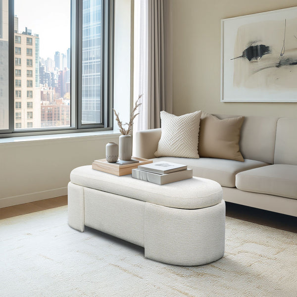 JLA Home Martha Stewart - Fully Upholstered Oval Storage Bench with Plush Seat, Soft-Close Lid, Hidden Interior, 400 lb Capacity MT105-0188