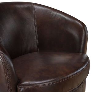 English Elm Luxury Top Grain Leather Swivel Barrel Chair with Solid Wood Frame, 360° Rotation, Removable Cushion Cover, No Assembly Required Bronze 32 L x 30 W x 33.5 H B011P308557