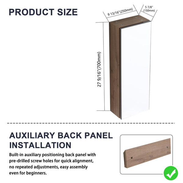 English Elm 10'' Wall Mounted Medicine Cabinet with Adjustable Glass Shelves and Jewelry Organizer W999P470283