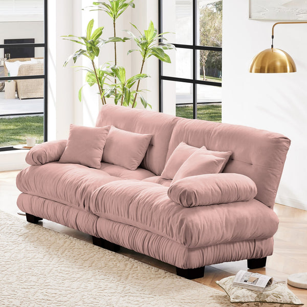 English Elm Cloud Chenille 2-Seater Sofa For Living Room - Plush Comfort, 2 Lumbar & 2 Throw Pillows, Pink W714S01007