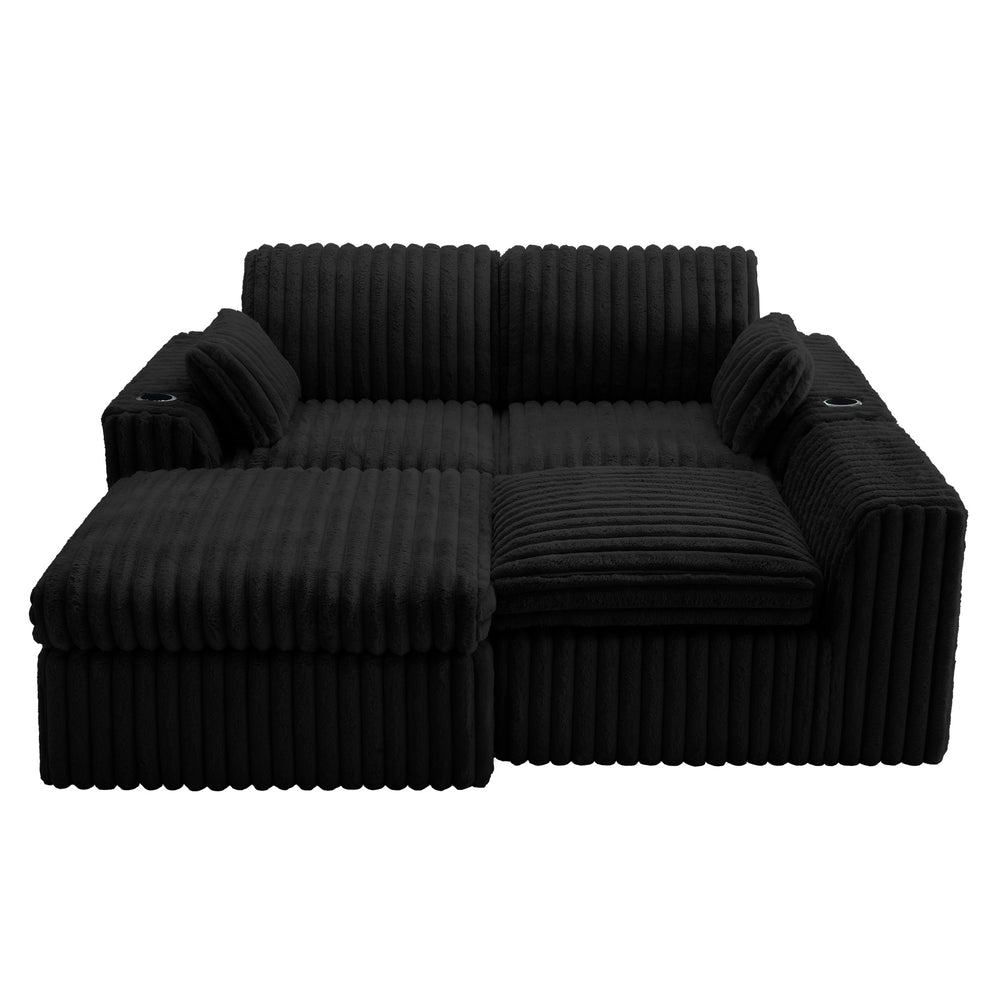 English Elm L Shaped Modular Corduroy Sectional Sofa Foam Coil Support Space Saving Living Room W1825P405161