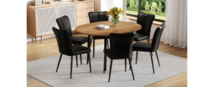 English Elm Table Modern Extendable Dining Set With 6 Black Pu Chairs – Stylish, Space-Saving Design For Gatherings W1151S04146-GIGA