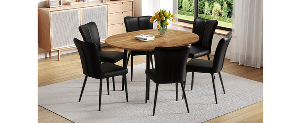 English Elm Table Modern Extendable Dining Set With 6 Black Pu Chairs – Stylish, Space-Saving Design For Gatherings W1151S04146-GIGA