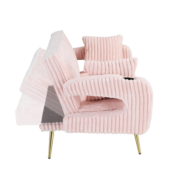 English Elm 74.01 Corduroy Convertible Sofa Bed with 3-Level Recline, Cup Holders, Solid Wood Frame, 500lb Capacity Pink W1658P251982