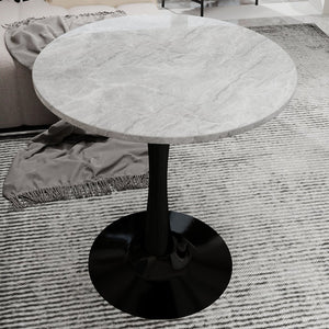 English Elm Marble-Top Round Side Table With Sleek Tapered Base - Modern Minimalist Design For Any Space W1935P353494