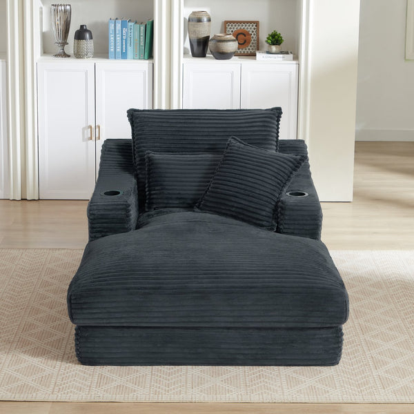 English Elm 47.24 Plush modern compression sofa with S-curve arms, cup holders, cotton lumbar pillow and deep seat comfort Dark Gray W3396P373315