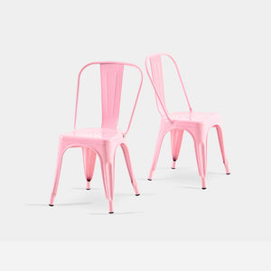 English Elm Set Of 2 High-Gloss Pink Industrial Metal Dining Chairs - Stackable, Lightweight, Easy-Clean Design B347P383383-GIGA