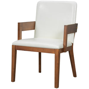 English Elm Modern Ergonomic PU Leather Dining Chairs Set of 2 with Reinforced Lumbar Support, Compact Style & Comfort Walnut,White N842P299017H