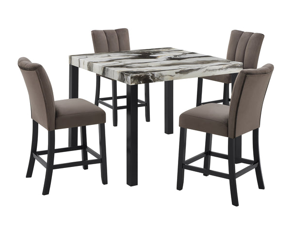 English Elm 1pc Counter Height Dining Table with Faux Marble Top, Sleek Black Legs, Modern Chic 45" Square B011P374534