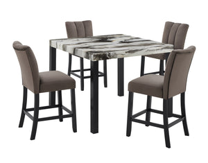English Elm 5pc Counter Height Dining Set with Round Weathered Table and Plush High-Back Upholstered Chairs for Stylish Comfort and Everyday Entertaining Black,Brown,Cream,Mocha 48.5 L x 48.5 W x 9 H B011S01935