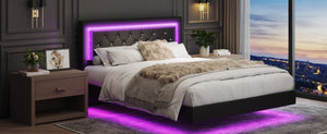 English Elm Queen Platform Bed Pu Leather Tufted Headboard Rgb Led Floating Frame Modern W3107P419201