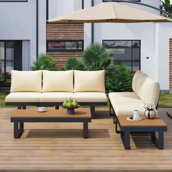 English Elm Outdoor Sectional Sofa Set - Stylish Modular Patio Seating With Adjustable Recline & Storage Solutions N719Z000170A-GIGA