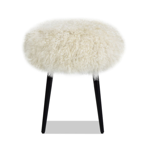 English Elm Alberta Genuine Mongolian Sheepskin Round Ottoman Plush Fur Accent for Any Room B2719P238442