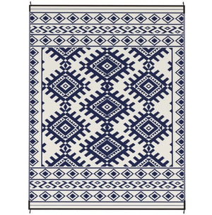 English Elm Easy Carry Reversible Outdoor Patio Rug Waterproof Polypropylene Flatweave Geometric Design Blue,White T3971P421448