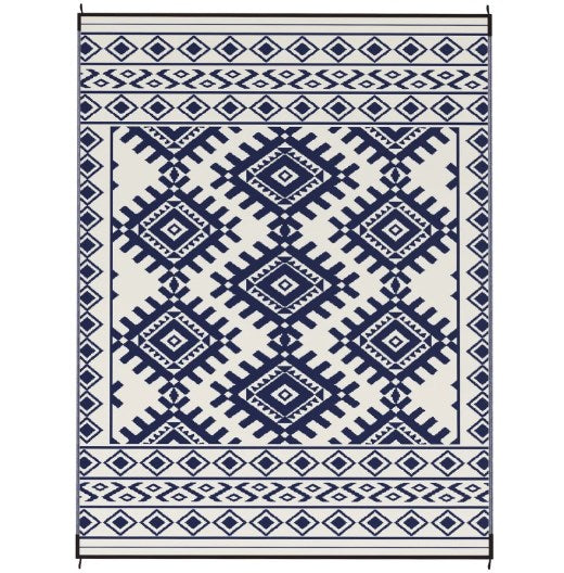 English Elm Easy Carry Reversible Outdoor Patio Rug Waterproof Polypropylene Flatweave Geometric Design Blue,White T3971P421448