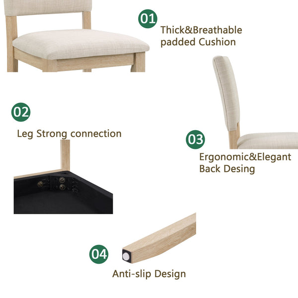 English Elm Modern 4-Piece Dining Set with Smooth Waterproof Top, Stable Wood Frame, Comfortable Foam Chairs Beige,Light Oak W1998S00079