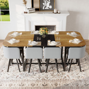 English Elm 9-piece Square Dining Set Two-tone Wood Grain Table with Gray Pu Leather Chairs W3875S00138