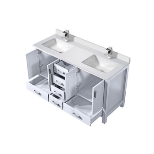 English Elm White Double Bath Vanity With Cultured Marble Top, Chrome Faucet & Ample Storage For Modern Elegance B2731P259124-GIGA