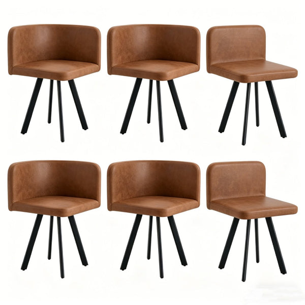English Elm Stylish Brown Pu Faux Leather Modern Dining Chair Set of Six with Sculpted Backs W3875P370933