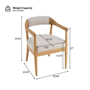 English Elm Wood Frame Upholstered Arm Dining Chairs Rubberwood Legs Beige Set of 2 N768P389408N
