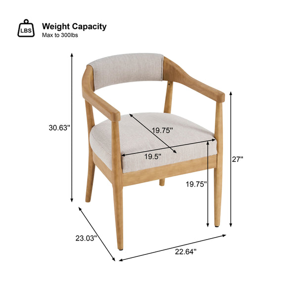 English Elm Wood Frame Upholstered Arm Dining Chairs Rubberwood Legs Beige Set of 2 N768P389408N
