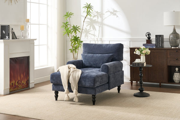 English Elm Modern Chaise Lounge with Plush High-Resilience Cushion and Solid Wood Frame for Durable Comfort Blue W2120P296387