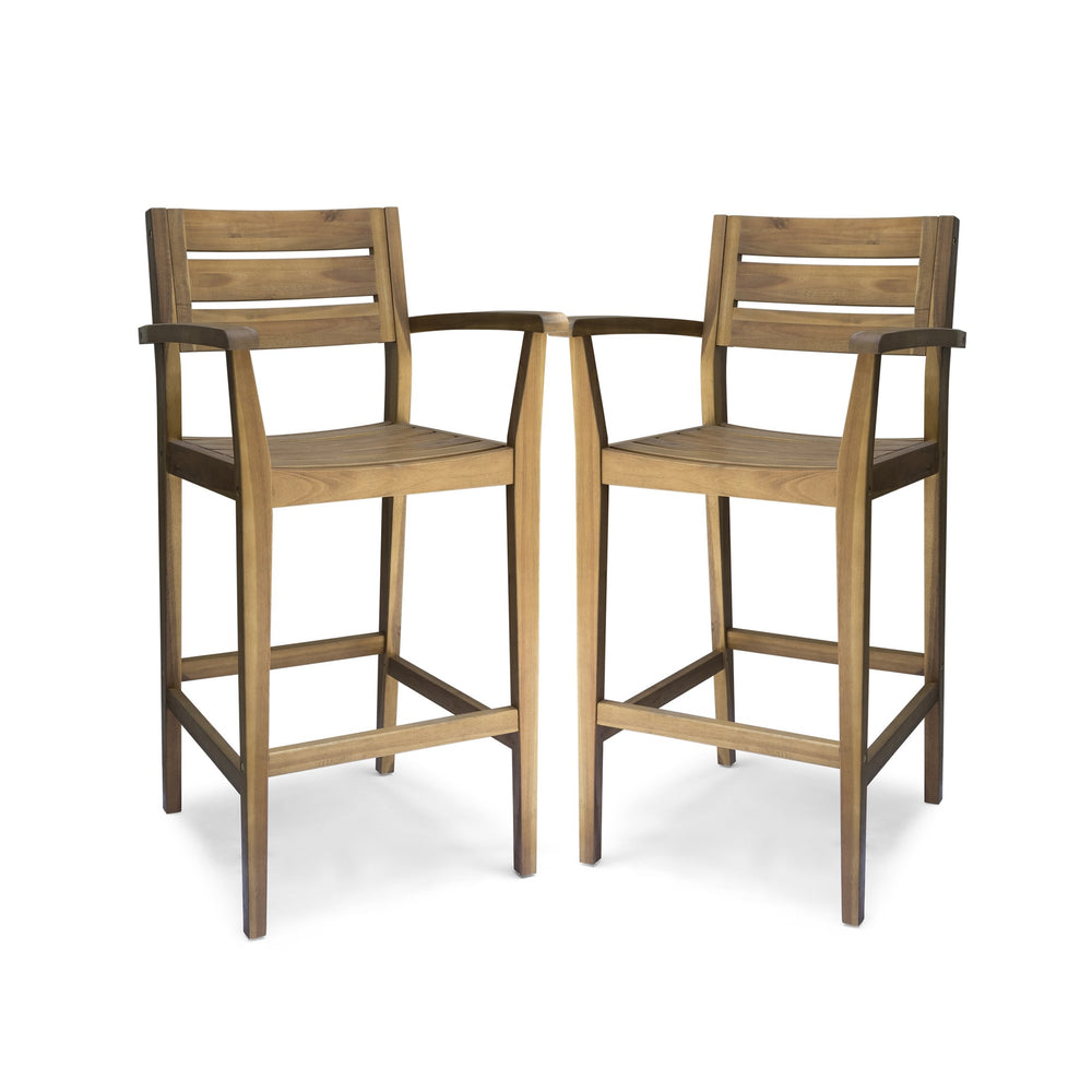 English Elm Wood Acacia Bar Stool with Ladder Back and Slatted Seat for Kitchen or Patio 62719.00