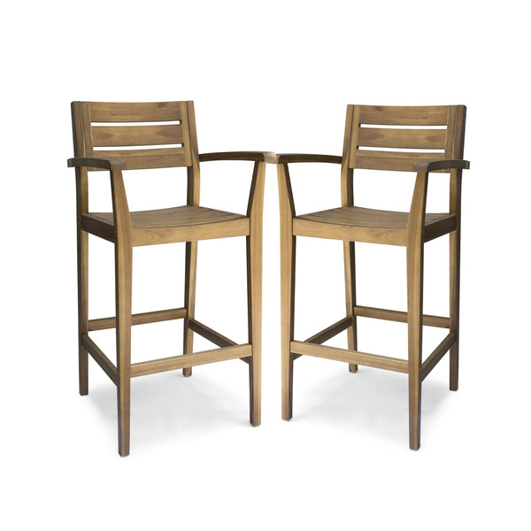English Elm Wood Acacia Bar Stool with Ladder Back and Slatted Seat for Kitchen or Patio 62719.00