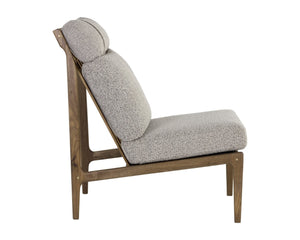 Sunpan ELANOR Lounge Chair - Stylish Walnut Frame with Copenhagen Cappuccino Boucle & Leather Straps 112585