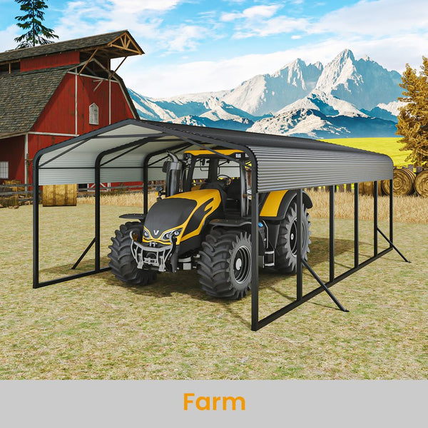 English Elm 15x25ft Steel Carport Heavy Duty Outdoor Shelter for Trucks Boats and Tractors W1820S00024