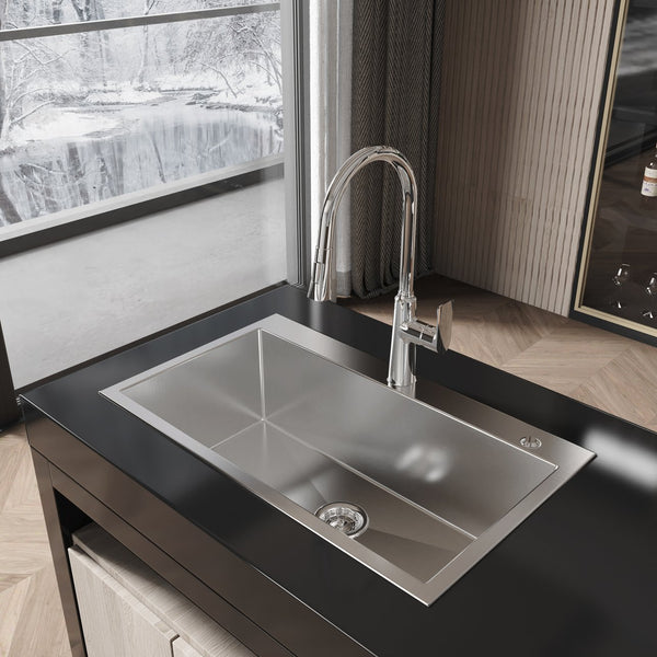 English Elm Stainless Steel Overmount Kitchen Sink Single Bowl Nano Brushed Modern Drop In T3177P286034