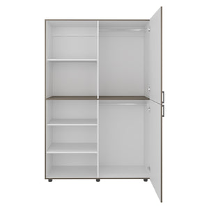 English Elm Wardrobe Spacious 72.4" H Two-Door Engineered Wood Closet with Five Shelves, Six Legs, Modern Appeal Gray 52.76 L x 22.83 W x 5.51 H B097S00205