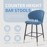 Christopher Knight Home® - Noble House - - Counter Height Bar Stools Set Of 2, Jacquard Upholstered Bar Chairs, Metal Footrest And Frame For Kitchen,Dining Room,28"H Seat Height , Blue