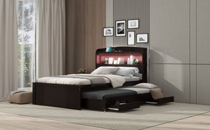 English Elm Twin XL Platform Bed with LED Headboard, Built-In Charging Station, Trundle & 2 Drawers for Space-Saving Bedrooms Dark Brown GX001829AAP