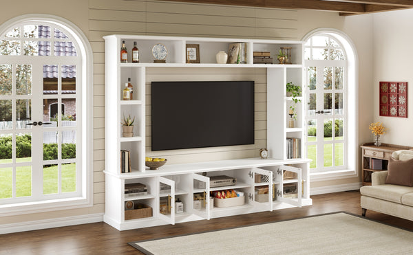English Elm Entertainment Wall Unit with Glass Doors Open Shelving Mdf Living Room Storage White N710S688100K