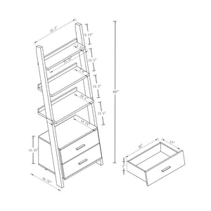 English Elm Two drawer ladder bookcase with two-tone distressed grey & black, 4 shelves, 2 drawers, aluminum bar handles, leaning design stability B107P295241