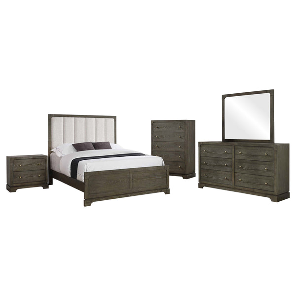 English Elm Lincoln Eastern King Bedroom Set with Led Headboard Two-tone Wood and White Panels B062S01541