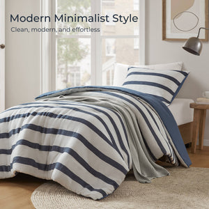 English Elm 2-piece Yarn-dyed Striped Comforter Set Seersucker Texture Coastal Japandi Bedding B035P463218