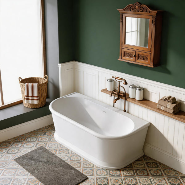 English Elm 59'' Freestanding Stone Resin Soaking Tub Spa Grade Ergonomic Bathtub Modern Bath W2753P478659