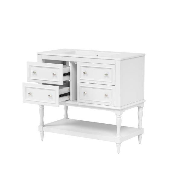 English Elm 36" Bathroom Vanity with Sink Combo, 36" Ceramic Undermount Basin, Solid Wood Frame, 4 Drawers, Waterproof Painted Finish White N710P250654K