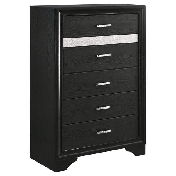 English Elm Corbin Black 5-Piece Queen Bedroom Set with Rhinestone Handles, Metallic Foil Trim & Underbed Drawers B062S00925