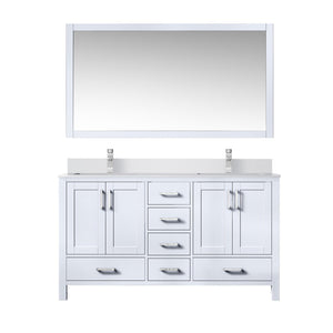 English Elm White Double Bath Vanity Set With 60" Quartz Top, Chrome Faucets, Storage, And 58" Framed Mirror B2731S00991-GIGA