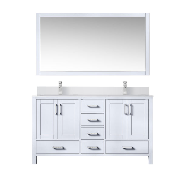 English Elm White Double Bath Vanity Set With 60" Quartz Top, Chrome Faucets, Storage, And 58" Framed Mirror B2731S00991-GIGA