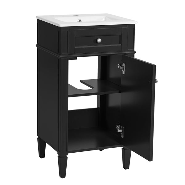 English Elm 18-inch French Style Freestanding Bathroom Vanity with Ceramic Sink Soft Close Storage Black N710P411340B