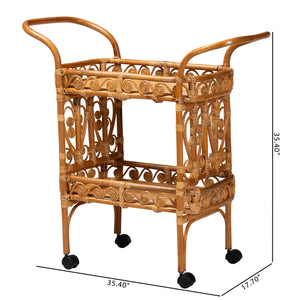 English Elm Modern Rattan Kitchen Cart with Slatted Shelves Bohemian Woven Storage on Wheels B2750P467708