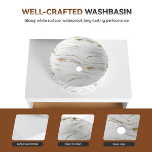 English Elm 30" Floating Wall Mount Bathroom Vanity Open Shelf Ceramic Vessel Sink Modern White Gold+White,White + Light Oak W3450S00058